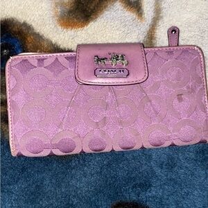 Coach canvas logo purple wallet